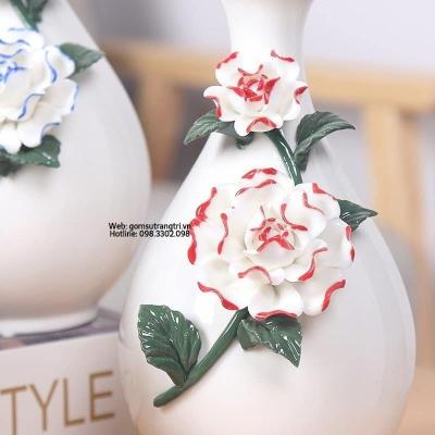 BÌNH SỨ ĐẮP NỔI HOA CAO CẤP